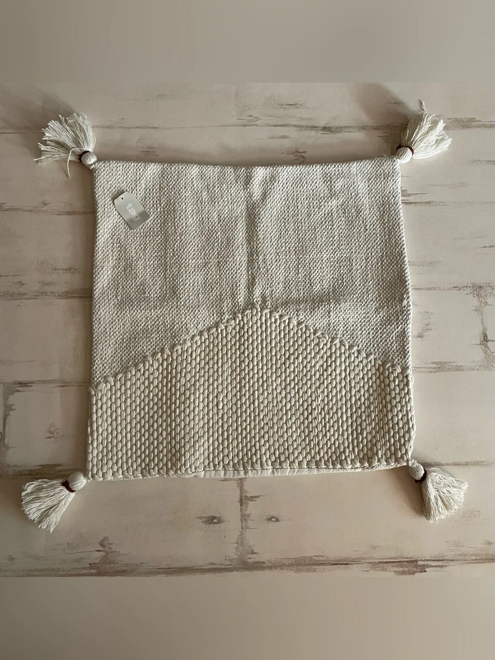 TAG LTD Cottage Textured Tassel Throw Pillow Cover in Cream 20 x 20